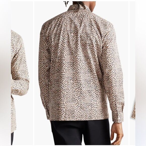 Ted Baker London Dunston Button Up Shirt Men Long Sleeve Tan Pattern Print 4 - Picture 11 of 15